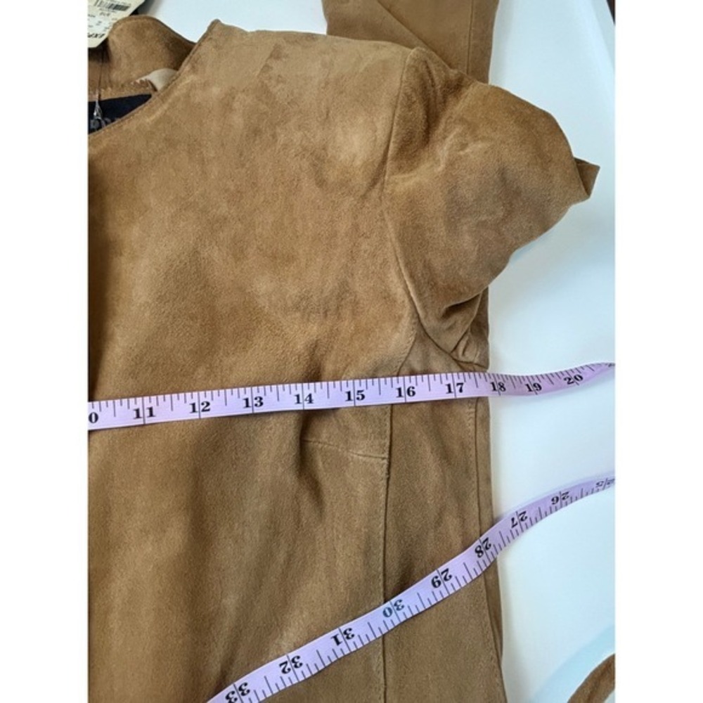 NEW Express Genuine Suede  Tie Waist Jacket Camel Tan Size M 90s Y2K Consign - Picture 9 of 14